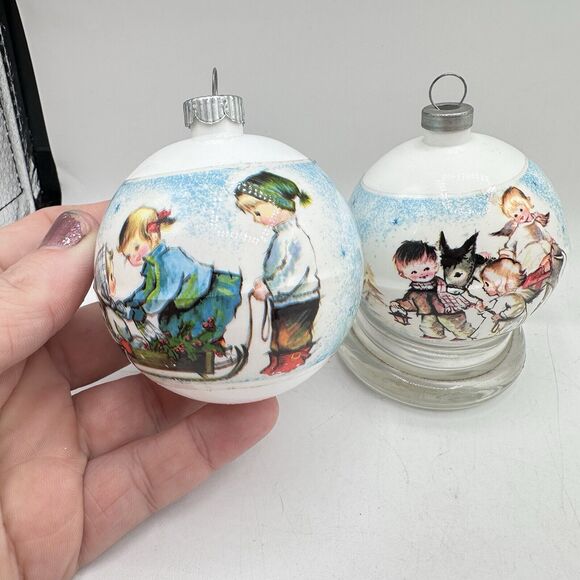 X2 Vintage Kitschy Shiny Brite Wrapped Plastic Christmas Ornaments Sled & Angels - Picture 4 of 11